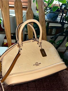 Coach Classic Katy Cream Dome Satchel with Signature Embossing and Gold Hardware